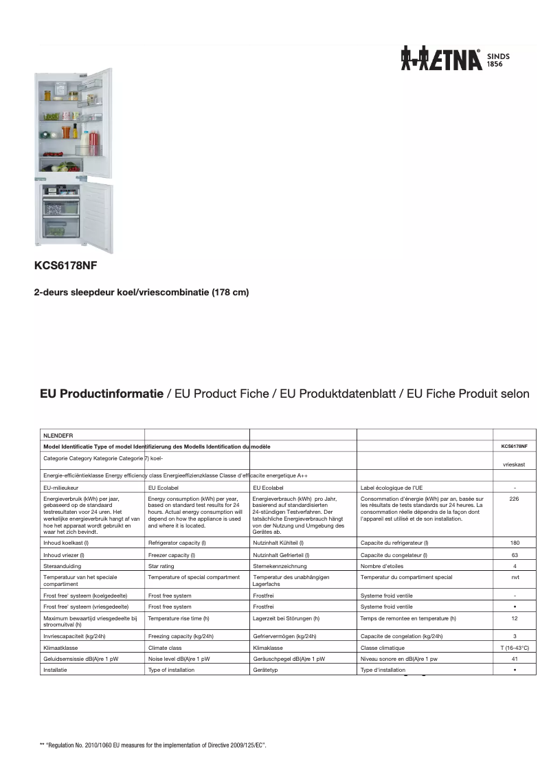 Page n°1 - Fiche technique Etna KCS6178NF