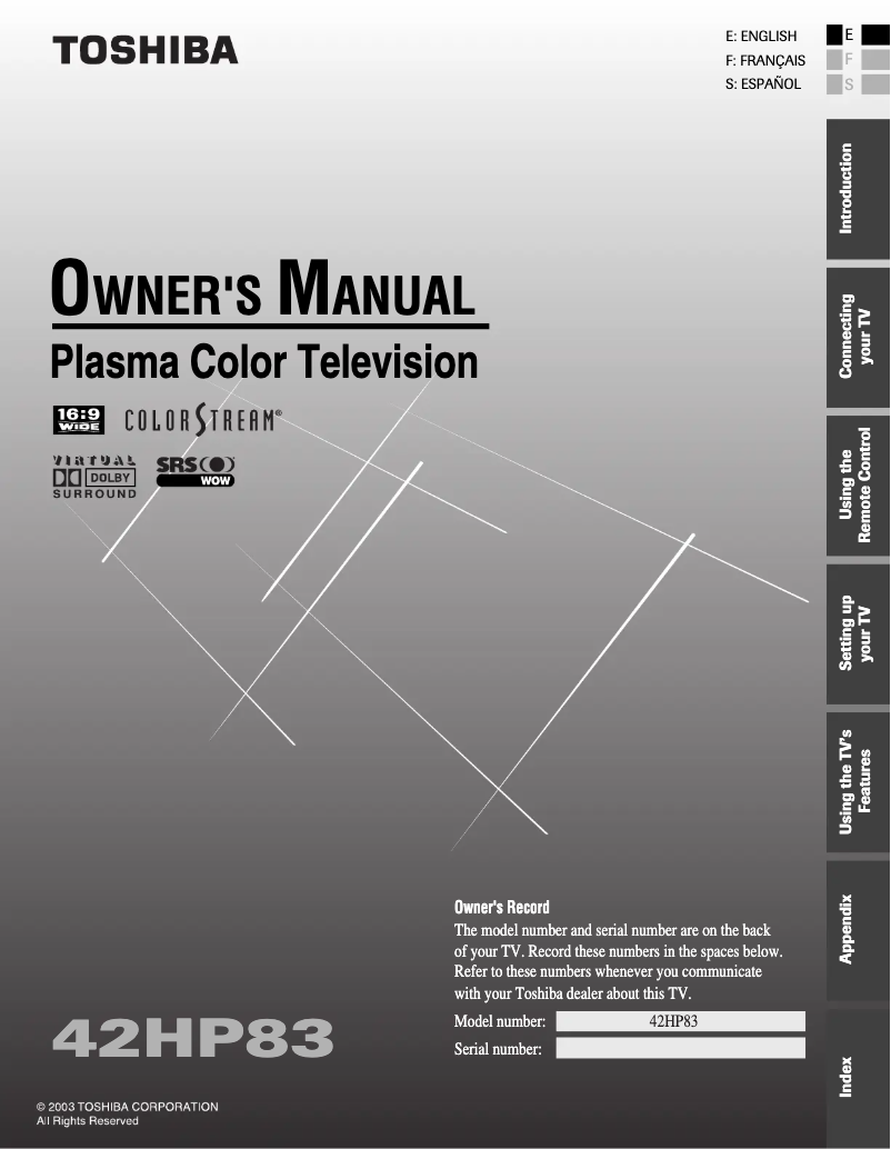 Page 1 de la notice Manuel utilisateur Toshiba 42HP83