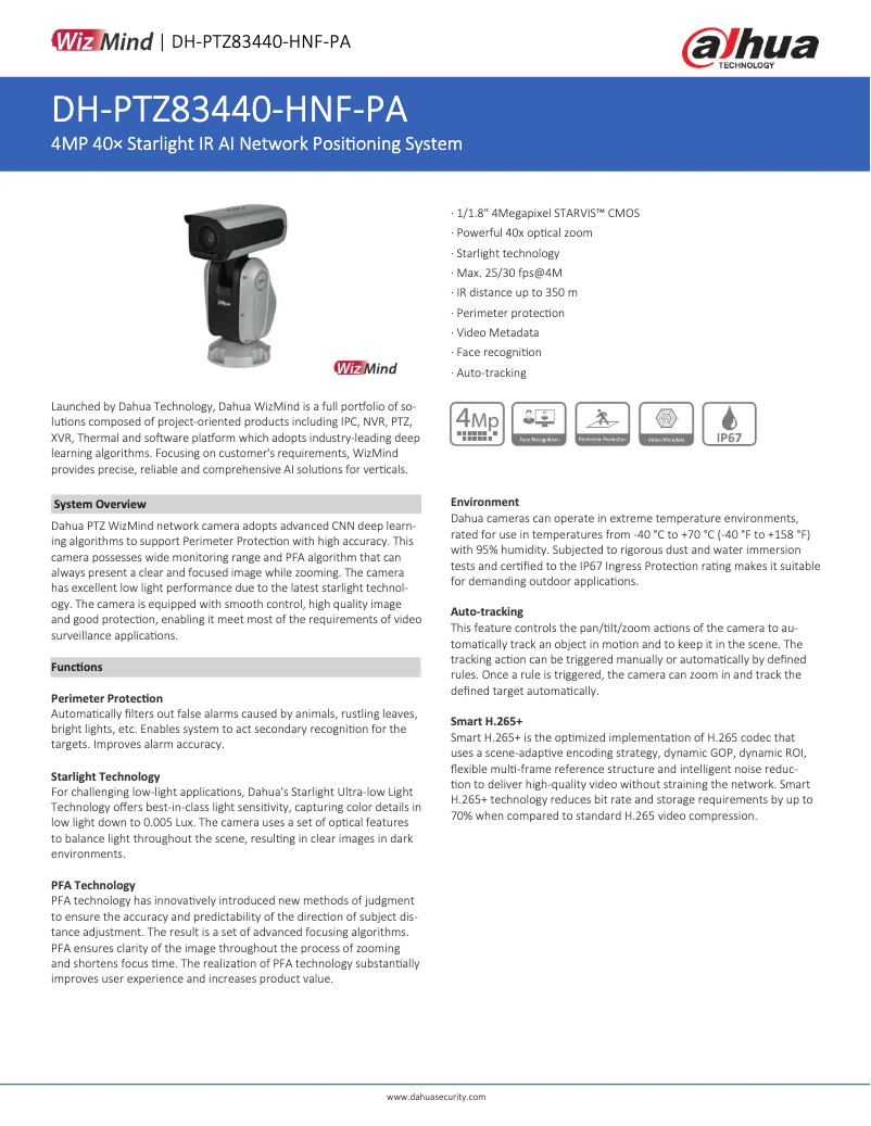 Page 1 de la notice Fiche technique Dahua Technology PTZ83440-HNF-PA