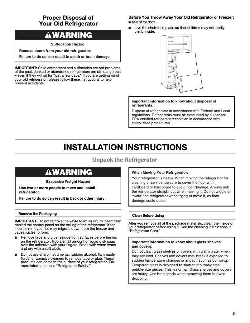 Page 1 de la notice Guide d'installation Whirlpool WRT108FZD