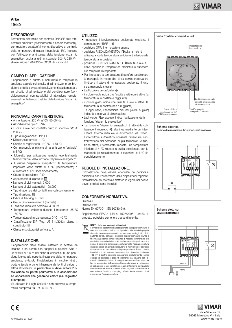 Page 1 de la notice Manuel utilisateur Vimar 19440