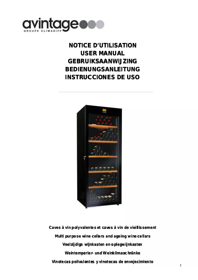 Page 1 de la notice Manuel utilisateur Avintage DVA180PA