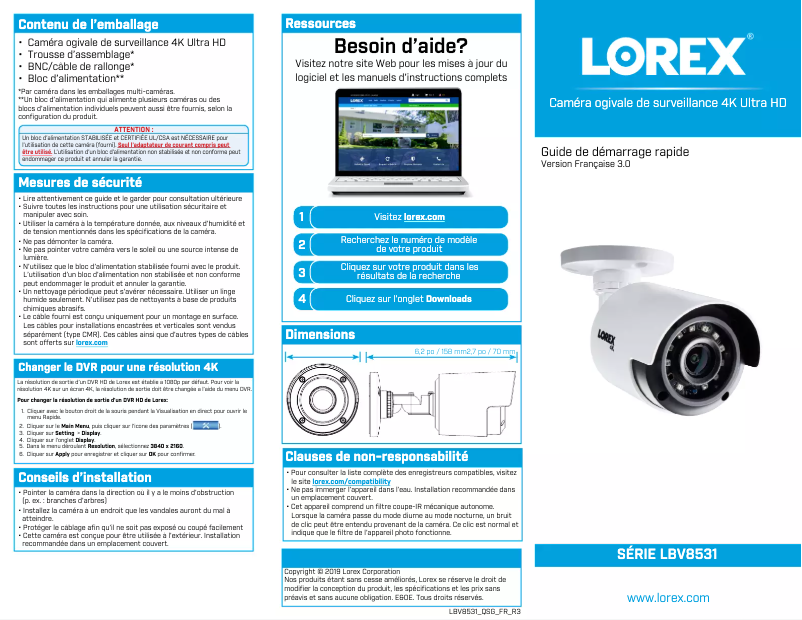 Page n°1 - Guide de démarrage rapide Lorex LBV8531B