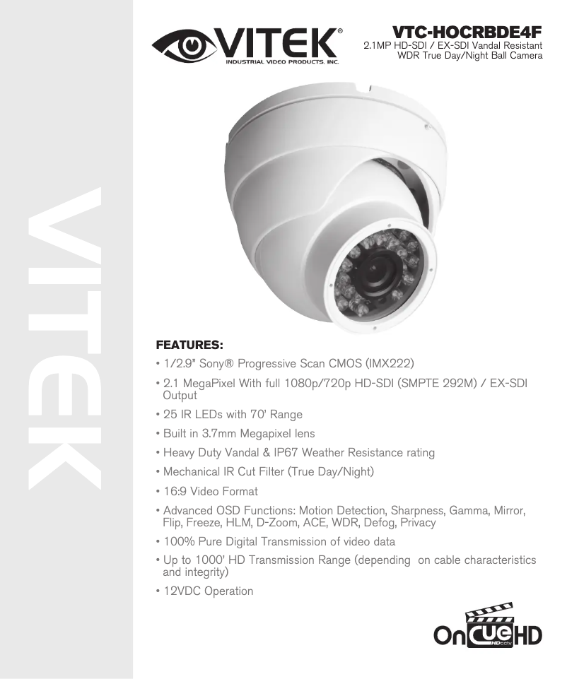 Page 1 de la notice Manuel utilisateur Vitek VTC-HOCRBDE4F