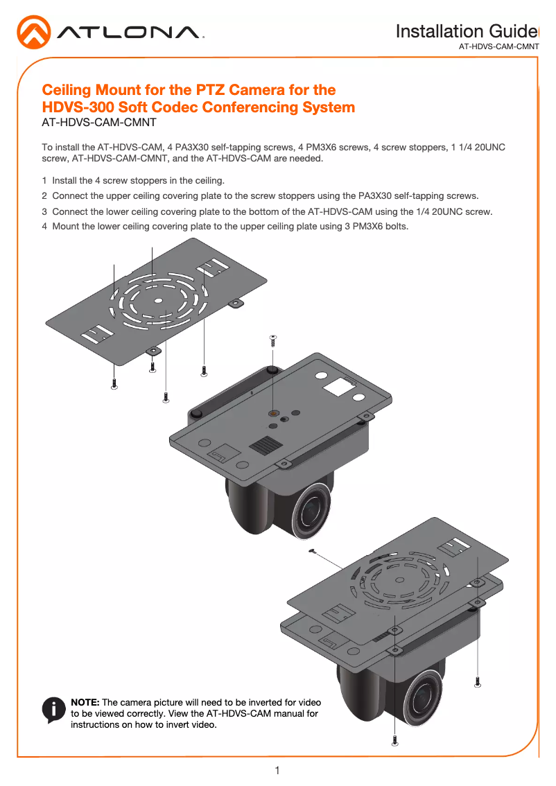 Page n°1 - Manuel utilisateur Atlona AT-HDVS-CAM-CMNT