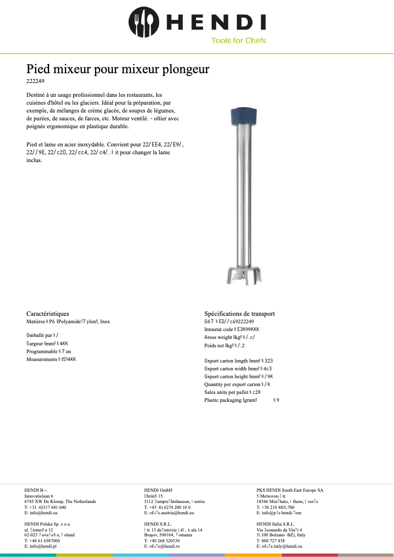 Page 1 de la notice Fiche technique Hendi 222249