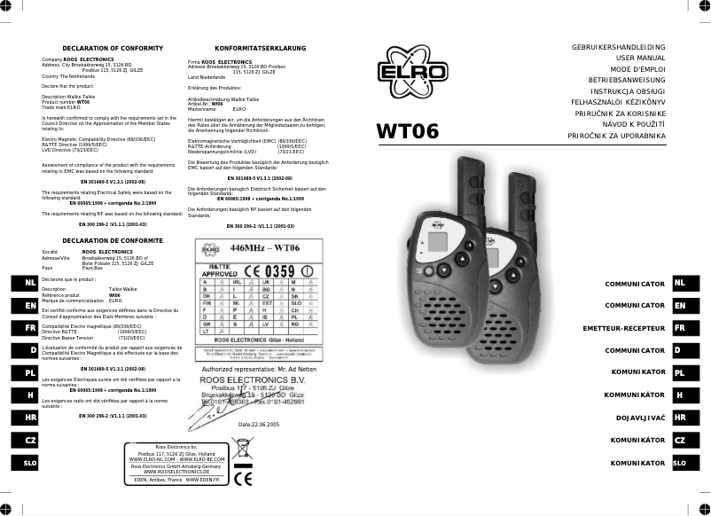 Page 1 de la notice Manuel utilisateur Elro WT06