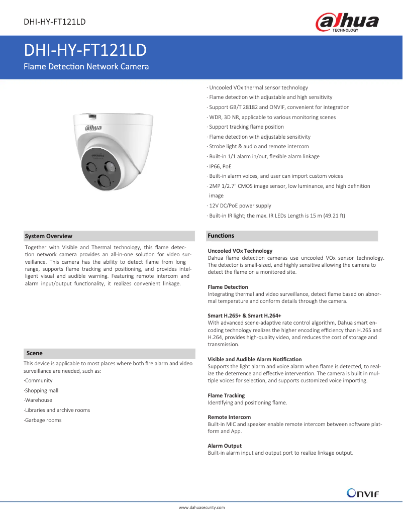Page 1 de la notice Fiche technique Dahua Technology HY-FT121LD