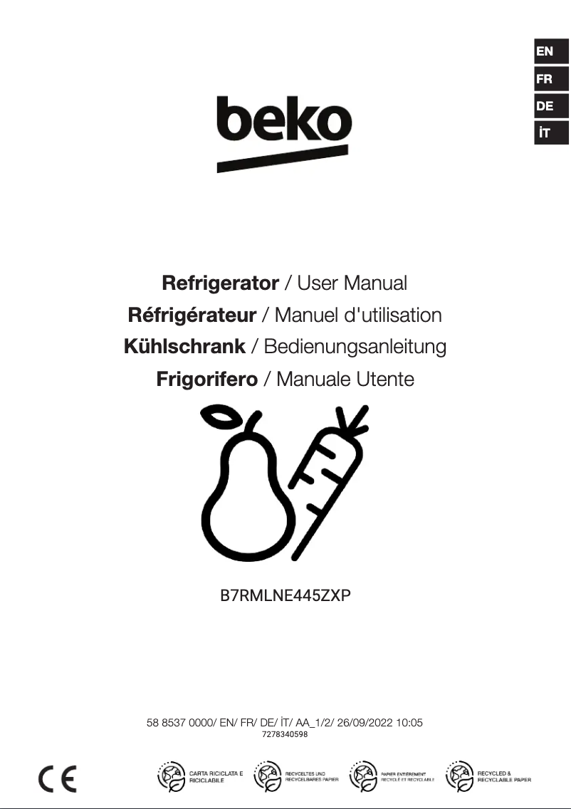Page 1 de la notice Manuel utilisateur Beko B7RMLNE445ZXP