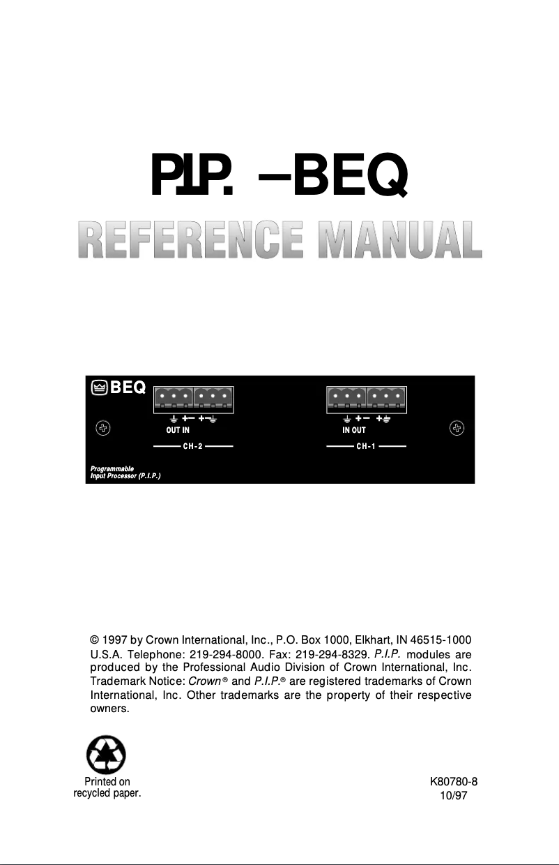 Image de la première page du manuel de l'appareil P.I.P.-BEQX