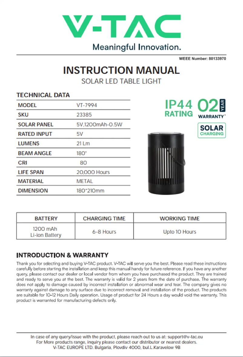 Page n°1 - Manuel utilisateur V-TAC VT-7994