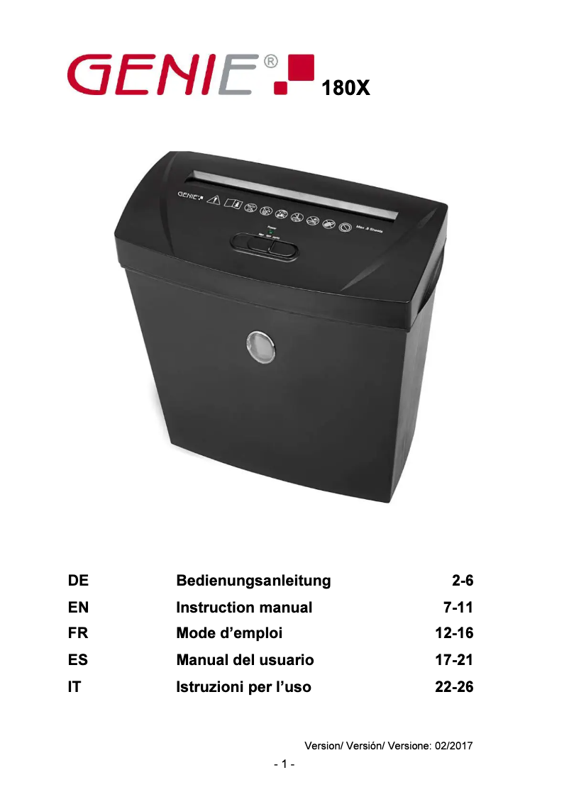 Página 1 del manual Manual de usuario Genie 180X