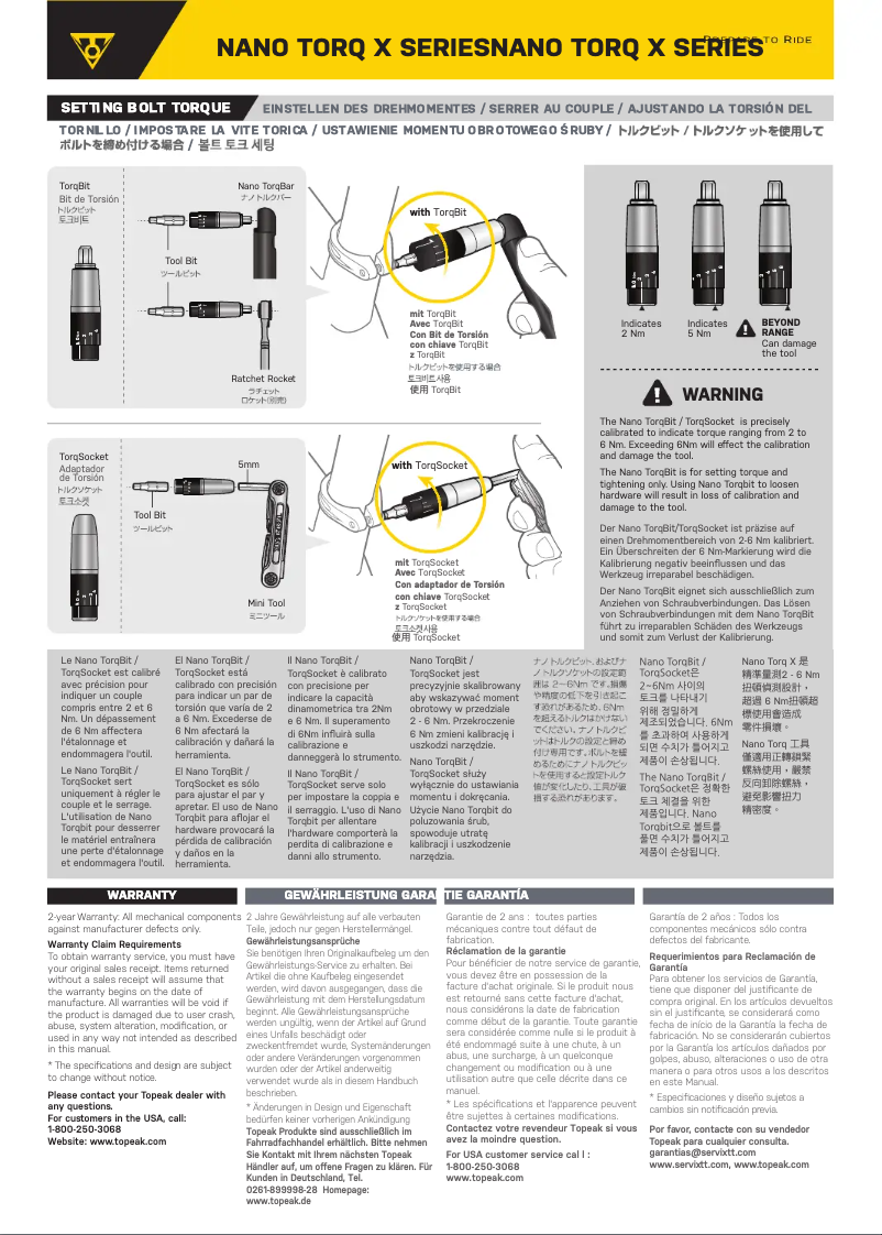 Page 1 de la notice Manuel utilisateur Topeak Nano TorqBar X