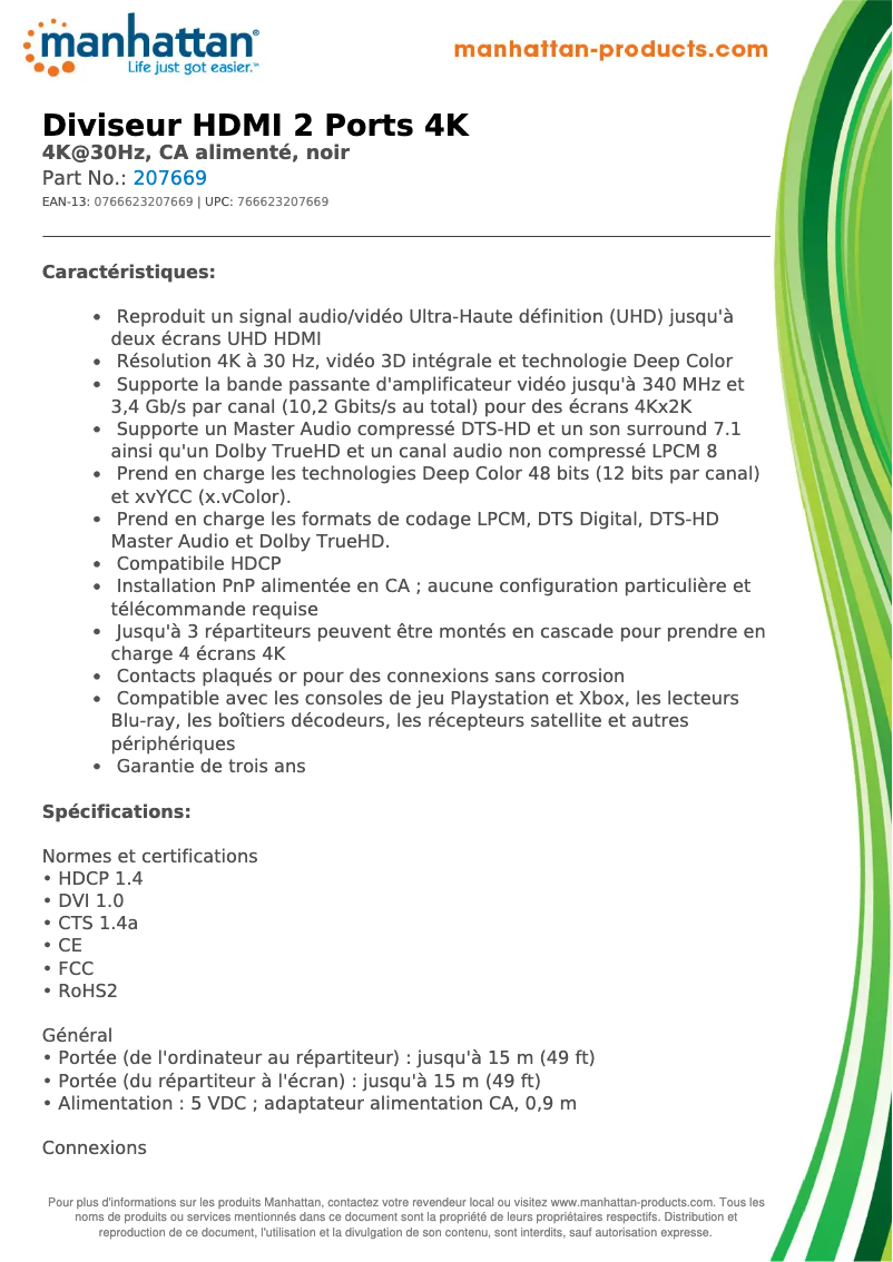 Page 1 de la notice Manuel utilisateur Manhattan 207669