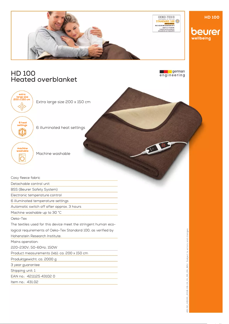 Page 1 de la notice Fiche technique Beurer HD 100