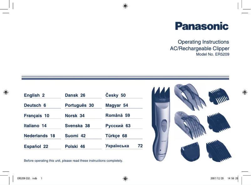 Page n°1 - Manuel utilisateur Panasonic ER5209