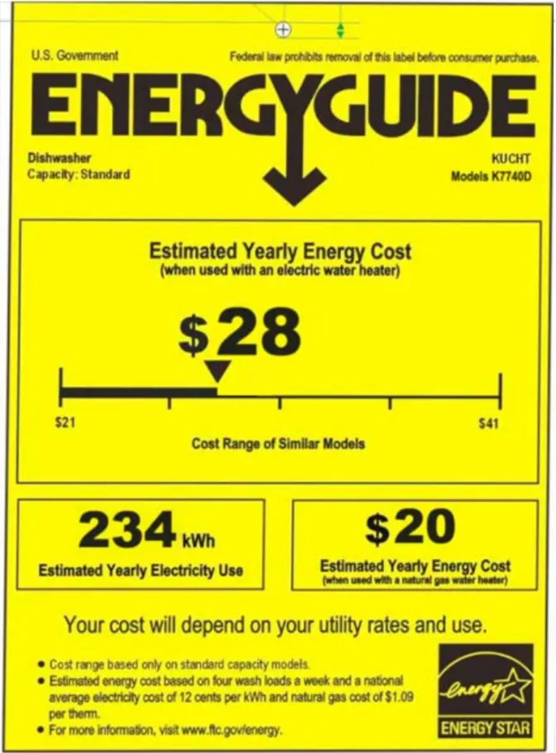 Page 1 de la notice Label énergétique Kucht K7740D