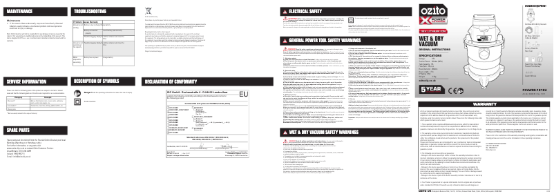 Page 1 de la notice Manuel utilisateur Ozito PXVWDK-400U