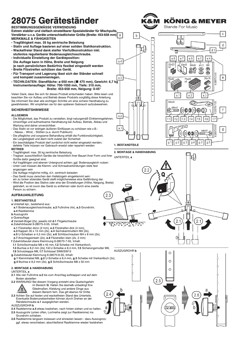 Page n°1 - Manuel utilisateur Konig & Meyer 28075