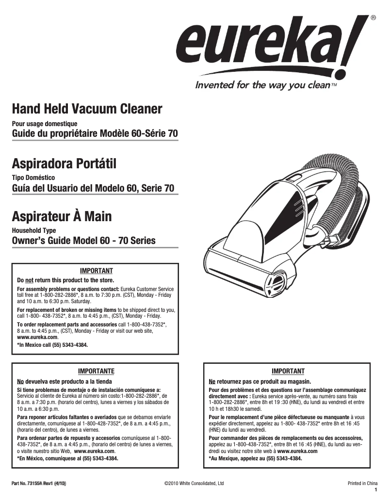 Page 1 de la notice Manuel utilisateur Electrolux Easy Clean Hand Vac 71B