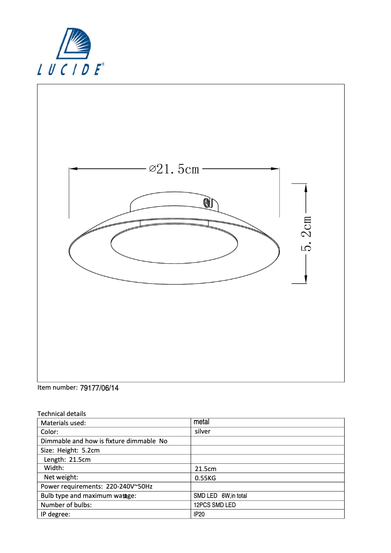 Page 1 de la notice Manuel utilisateur Lucide Foskal 79177/06/14