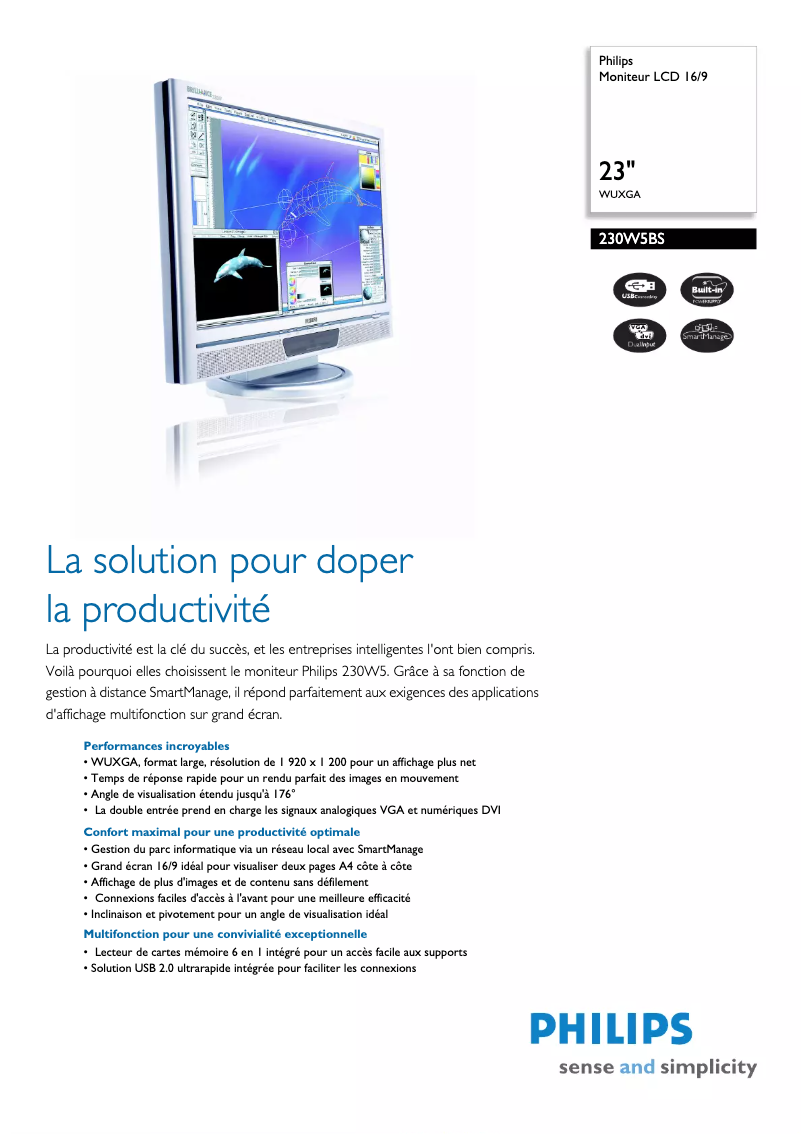Page n°1 - Fiche technique Philips 230W5BS