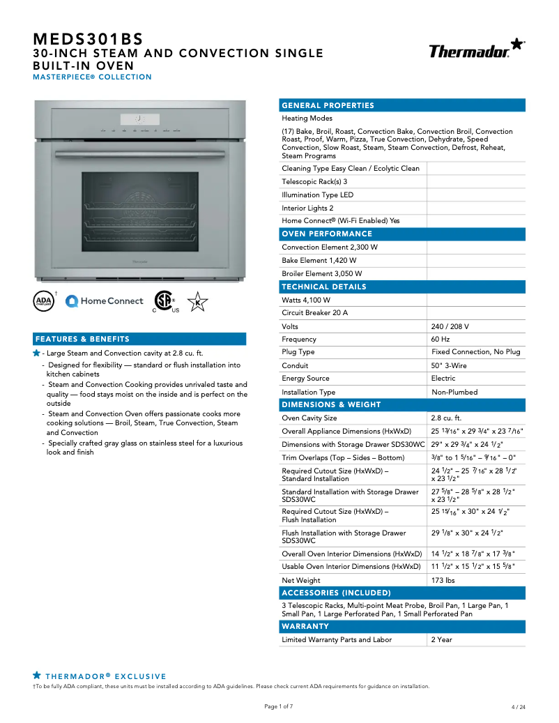 Page 1 de la notice Fiche technique Thermador MEDS301BS