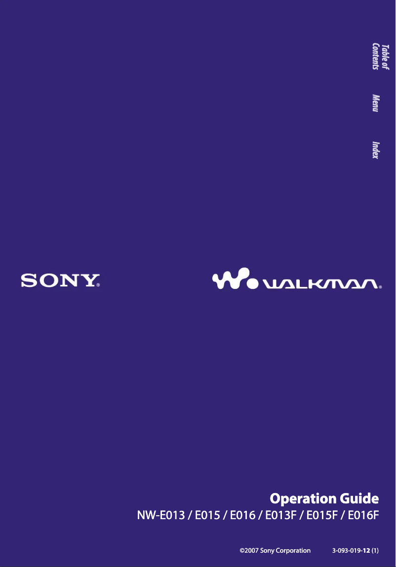 Image de la première page du manuel de l'appareil Walkman NW-E013F