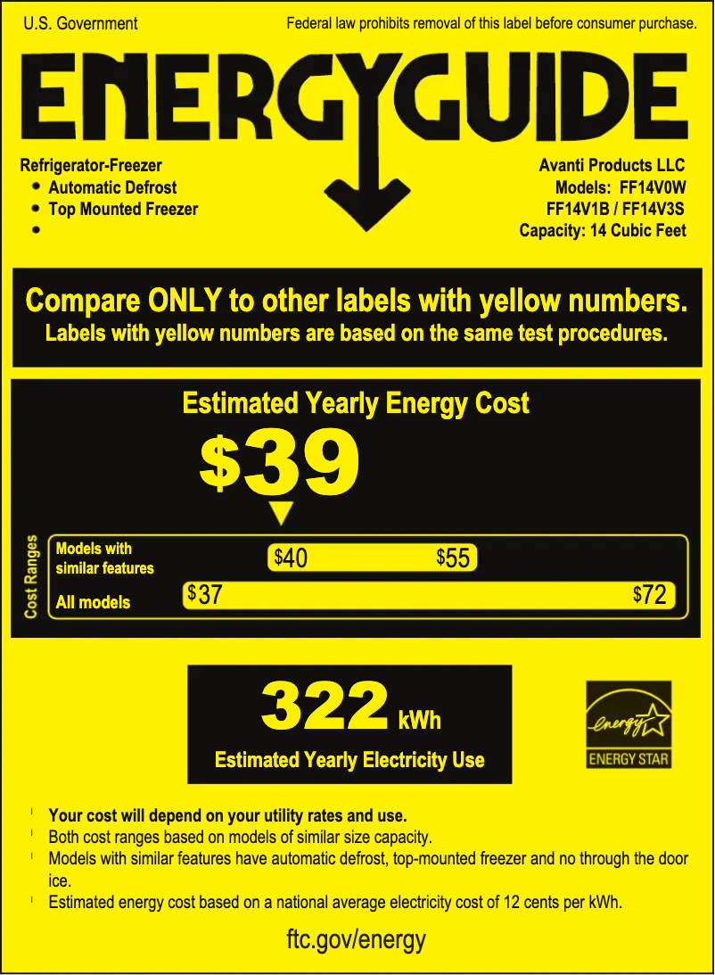 Page n°1 - Label énergétique Avanti FF14V3S
