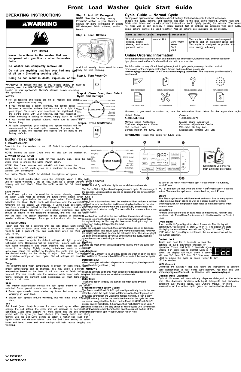 Page n°1 - Guide de démarrage rapide Maytag MHW5630MBK