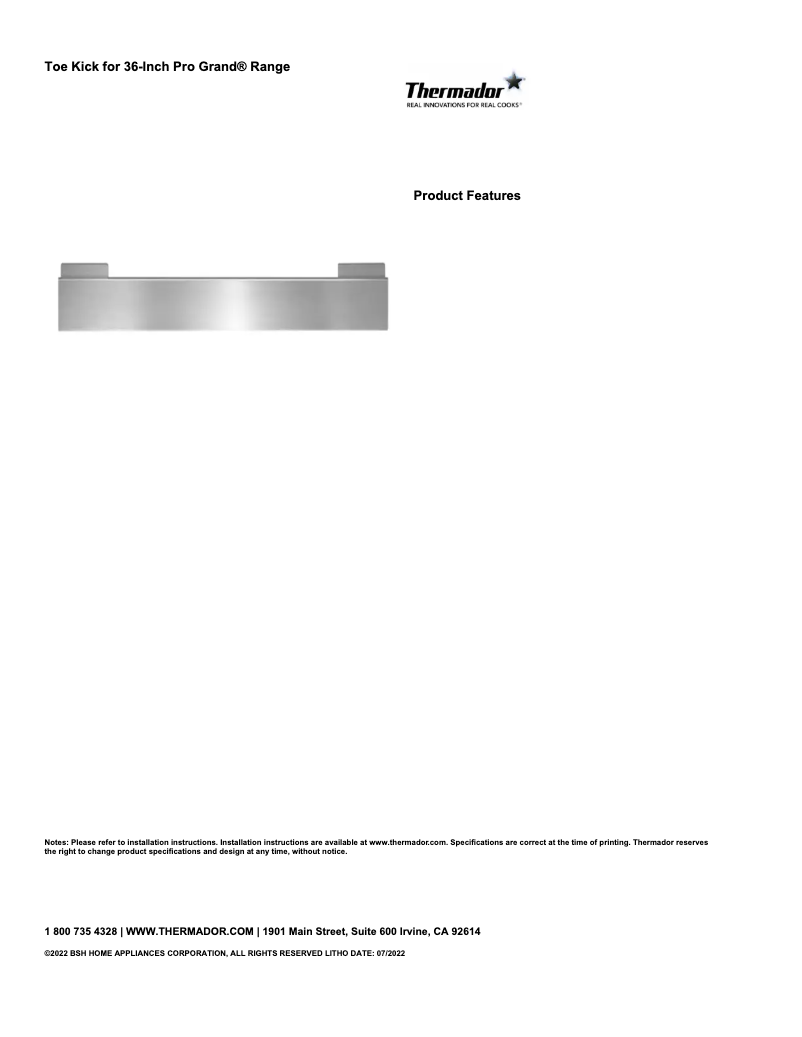 Page 1 de la notice Fiche technique Thermador PA36WTKG