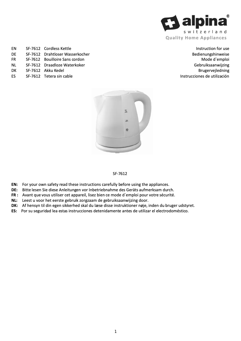 Image de la première page du manuel de l'appareil SF-7612