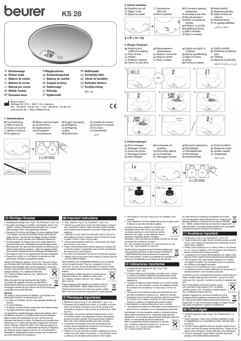 Page 1 de la notice Manuel utilisateur Beurer KS 28