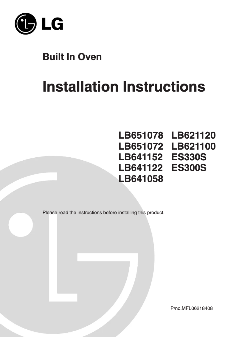 Page n°1 - Guide d'installation LG LB641152S