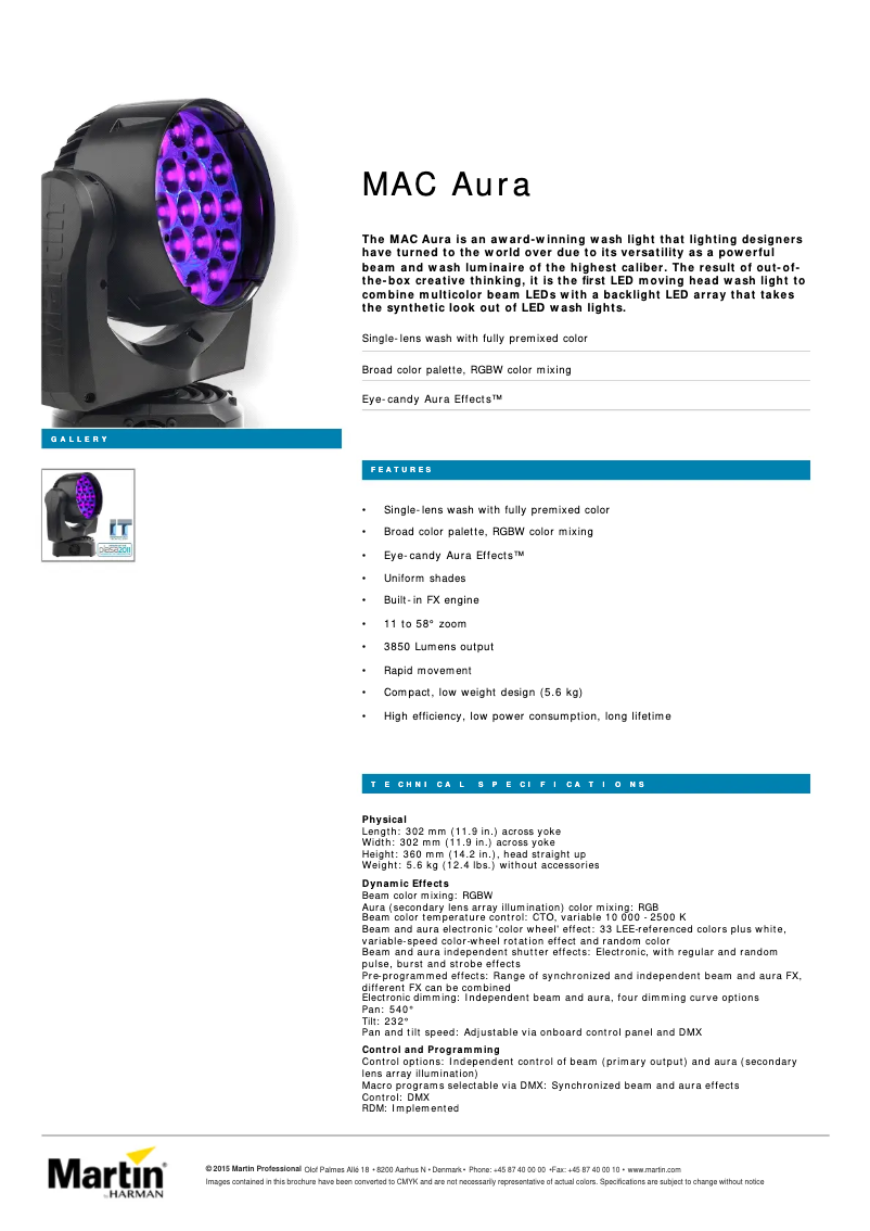 Page n°1 - Fiche technique Martin MAC Aura