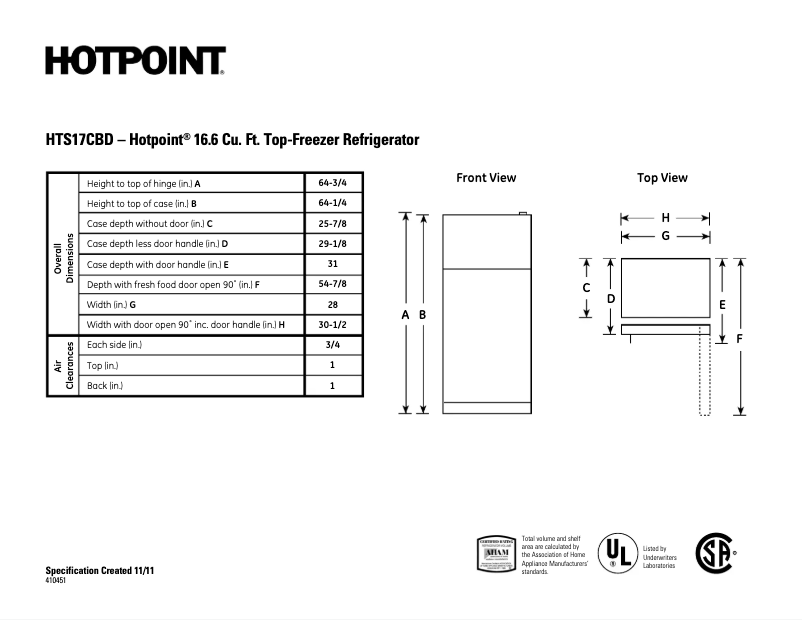 Page n°1 - Fiche technique Hotpoint HTS17CBDWW
