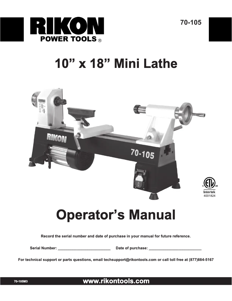 Page n°1 - Manuel utilisateur RIKON 70-105