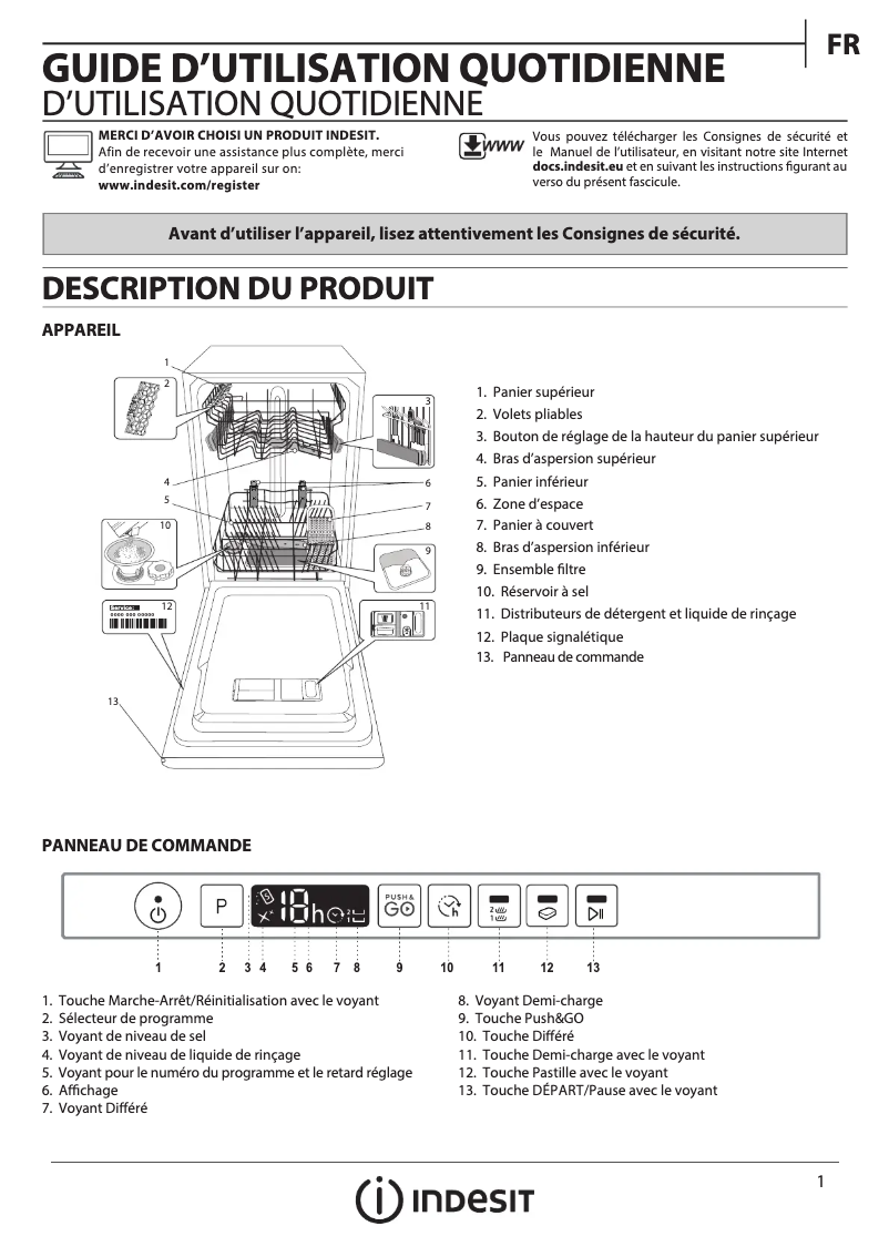 Page n°1 - Instructions de sécurité Indesit DSIO 3T224 CE
