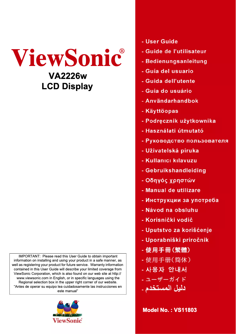 Page 1 de la notice Manuel utilisateur Viewsonic Value VA2226w
