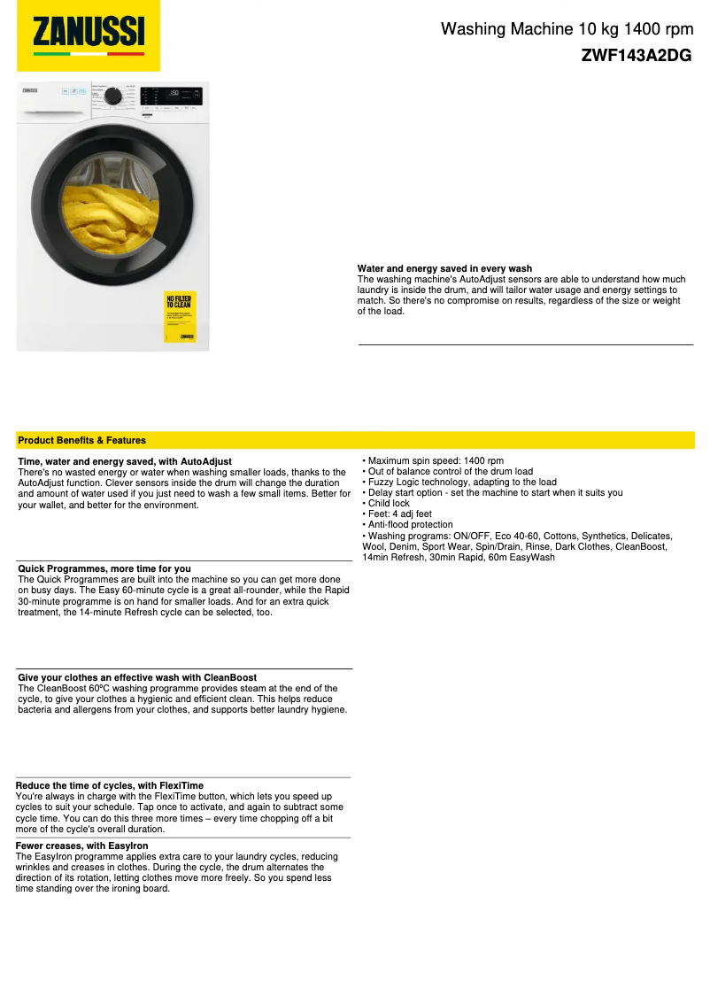 Image de la première page du manuel de l'appareil ZWF143A2DG