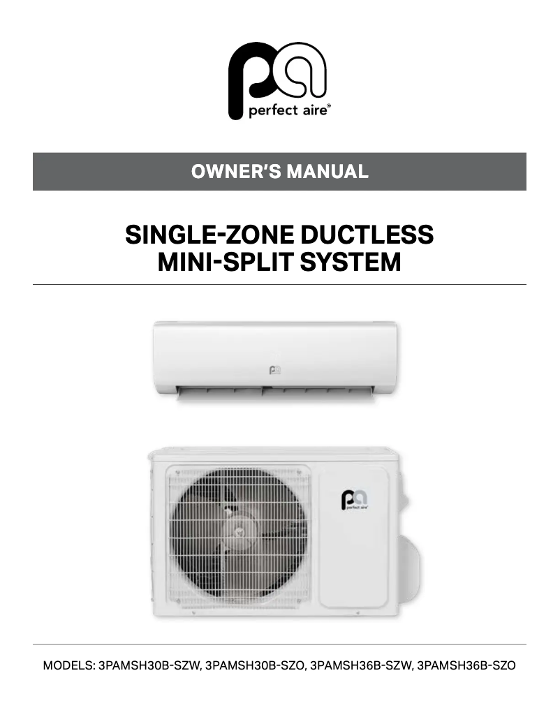 Page 1 de la notice Manuel utilisateur Perfect Aire 3PAMSH30B-SYS
