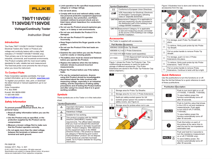 Page n°1 - Manuel utilisateur Fluke T130