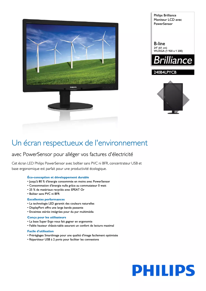 Page n°1 - Fiche technique Philips Brilliance 240B4LPYCB