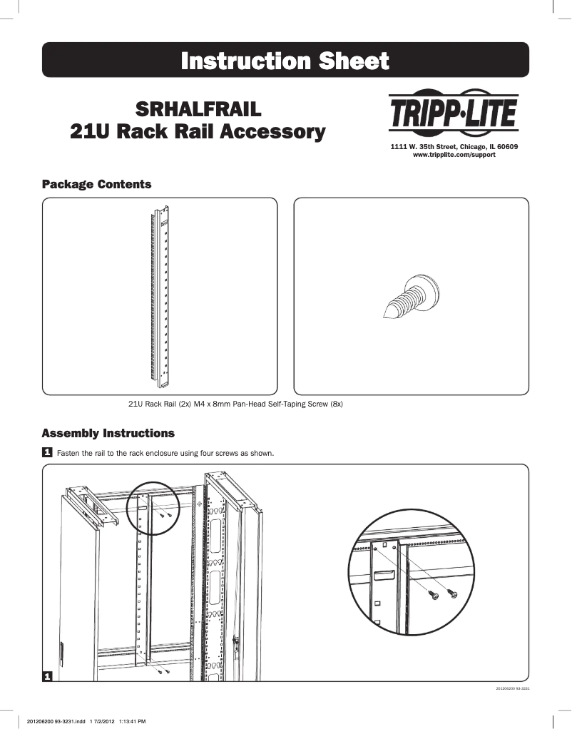 Page 1 de la notice Manuel utilisateur Tripp Lite SRHALFRAIL