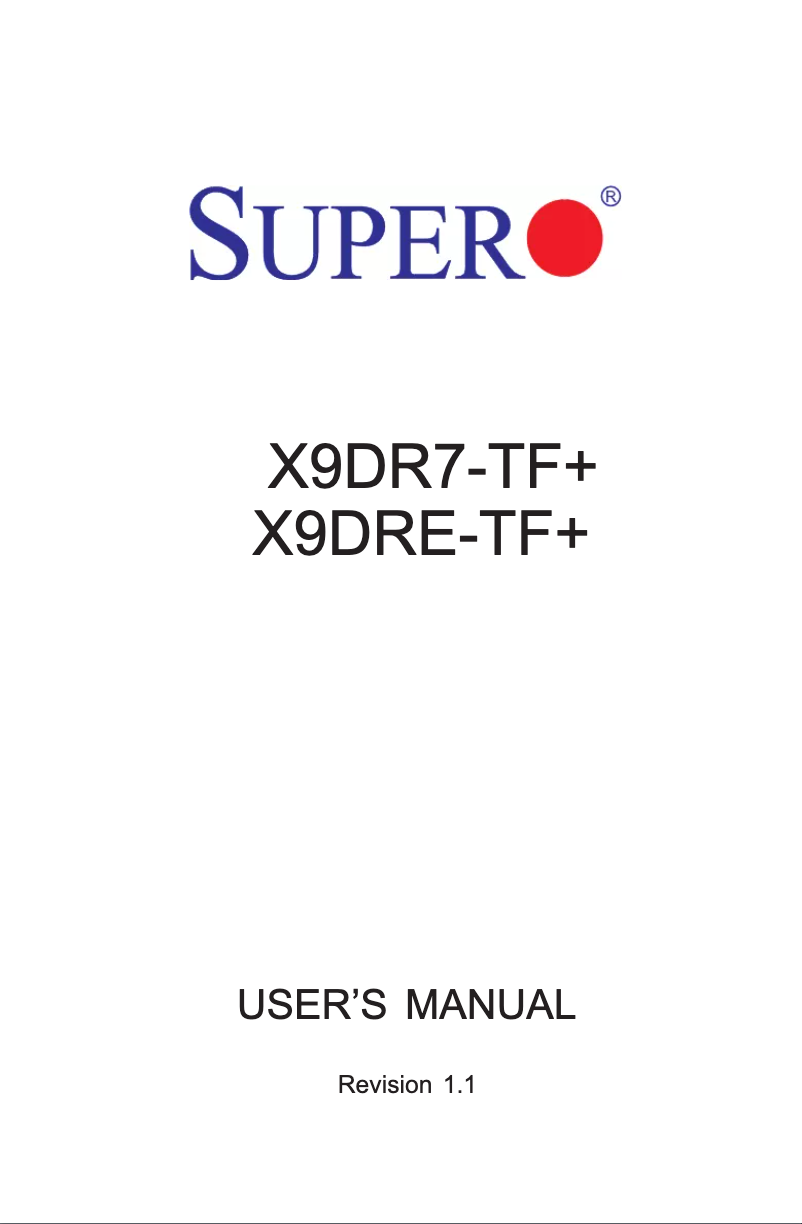Page 1 de la notice Manuel utilisateur Supermicro X9DRE-TF+