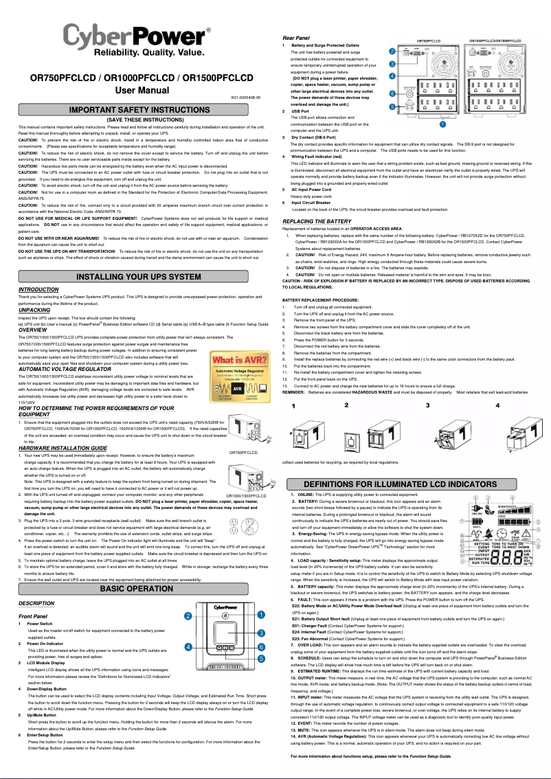 Image de la première page du manuel de l'appareil OR1000PFCLCD