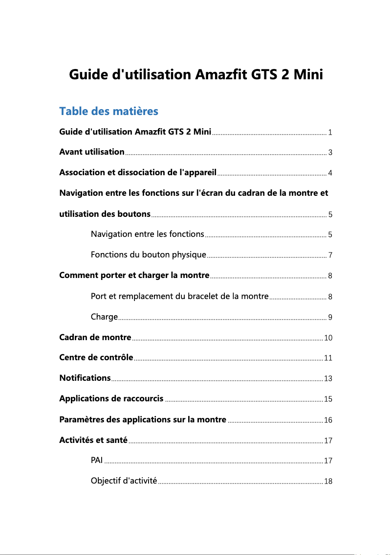 Image de la première page du manuel de l'appareil GTS 2 Mini