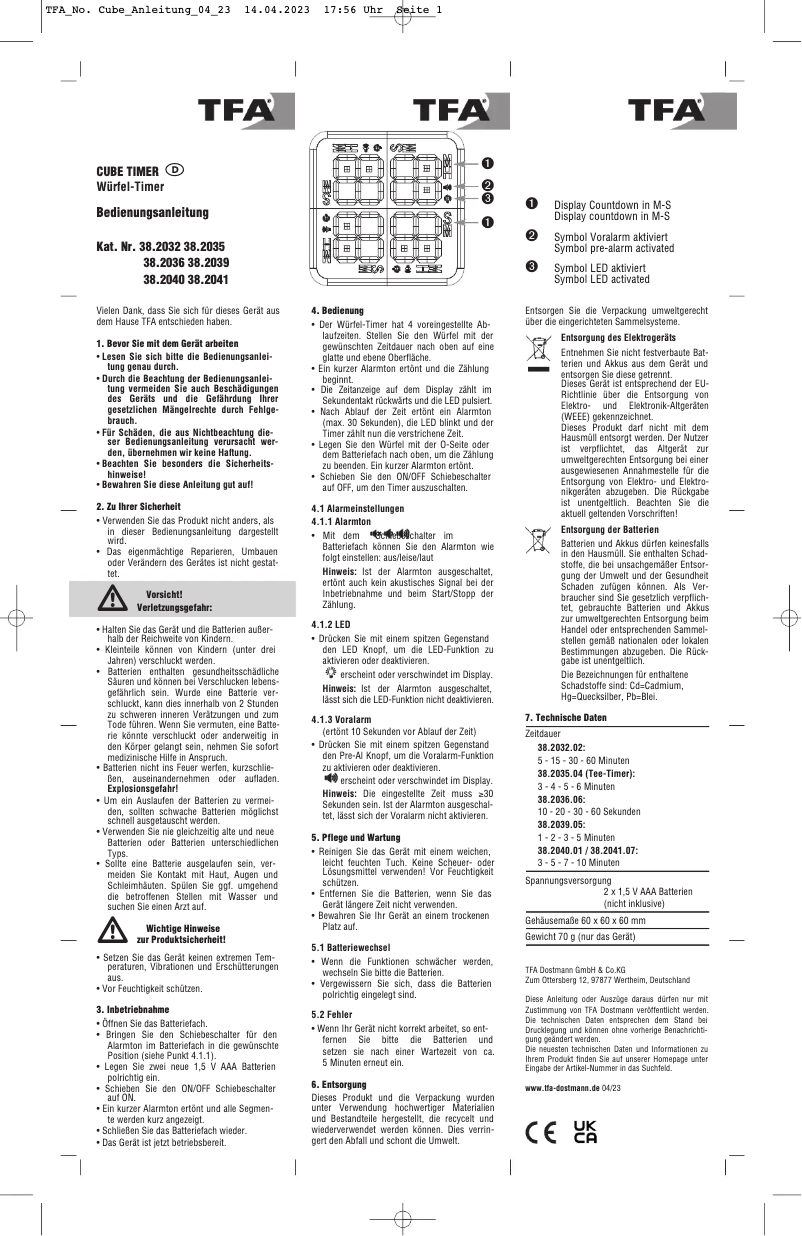 Page 1 de la notice Manuel utilisateur TFA 38.2035.04