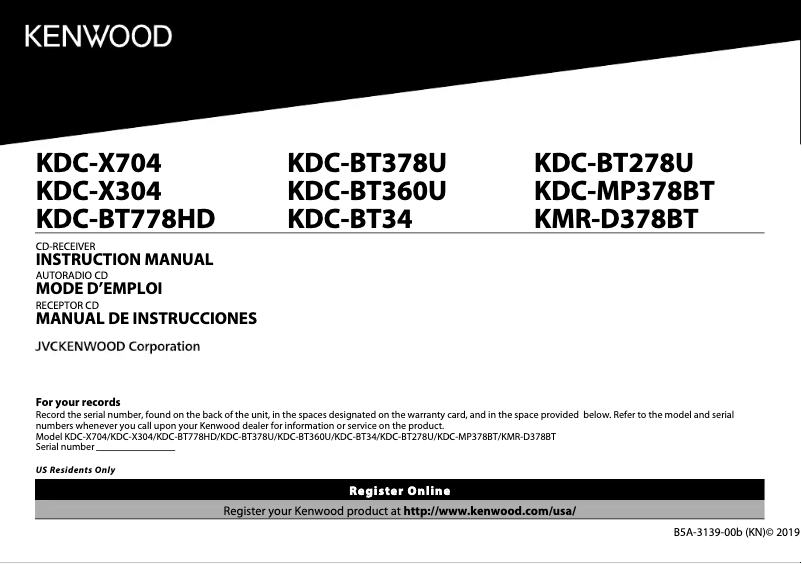 Page n°1 - Manuel utilisateur Kenwood KDC-BT378U