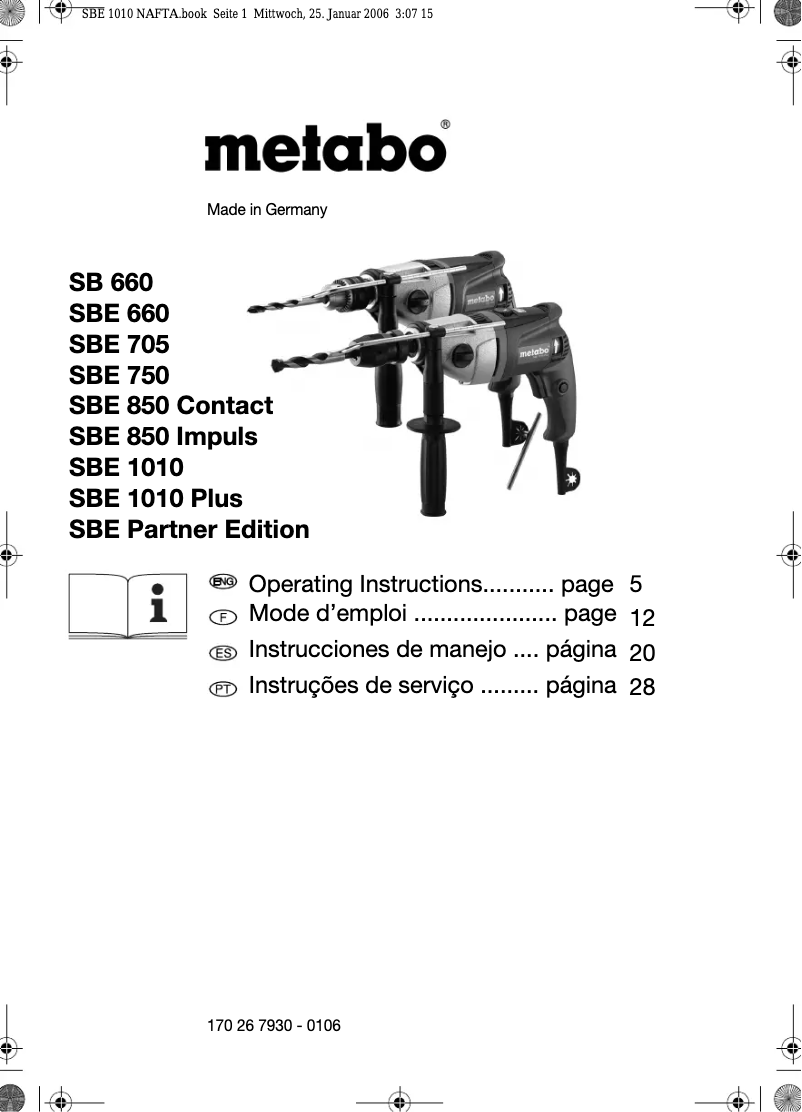 Page 1 de la notice Manuel utilisateur Metabo SBE 660